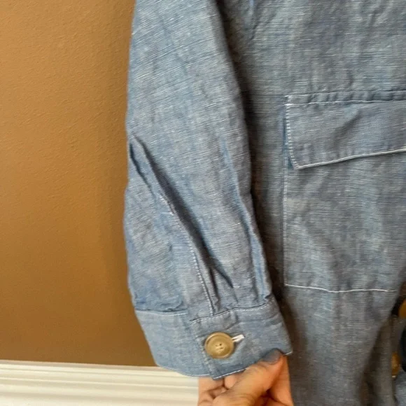 ANN TAYLOR Womens Linen Blend Tie Front Button Down Chambray Top Size XS - Picture 2 of 6